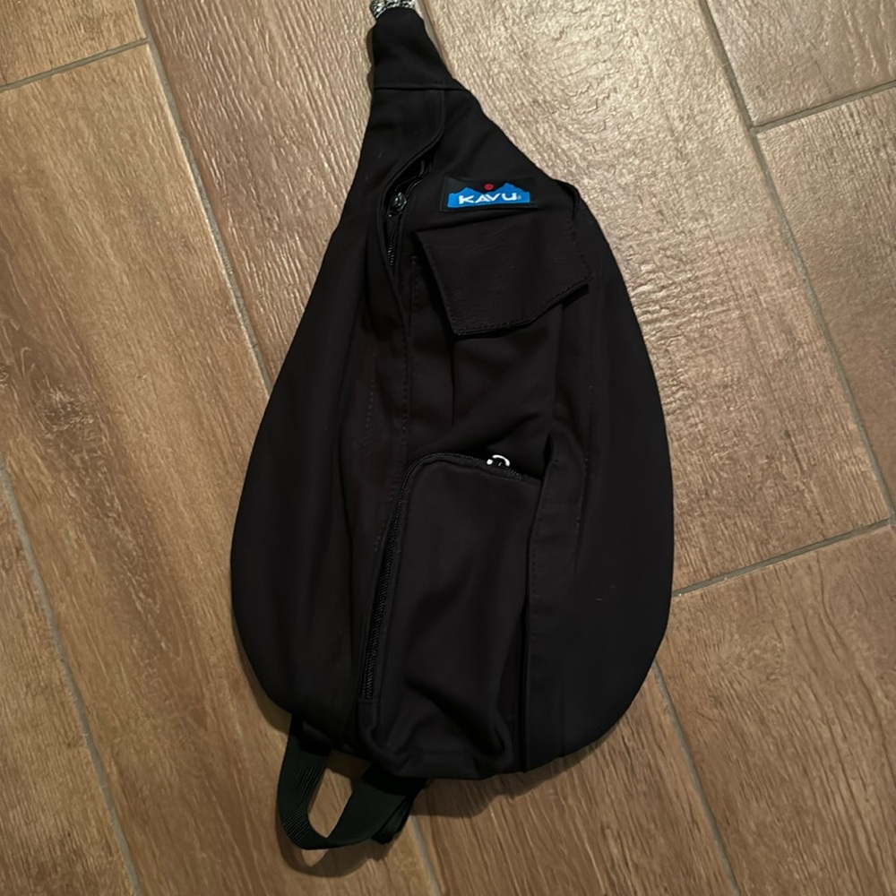 Kavu Black Sling Crossbody Bag with Blue Logo Accent